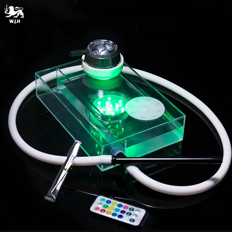 

Portable LED Light Hookah Shisha With Thick Smoke Acrylic Shisha Hookah Pot + Metal Hookah Bowl +White Silicone Hose
