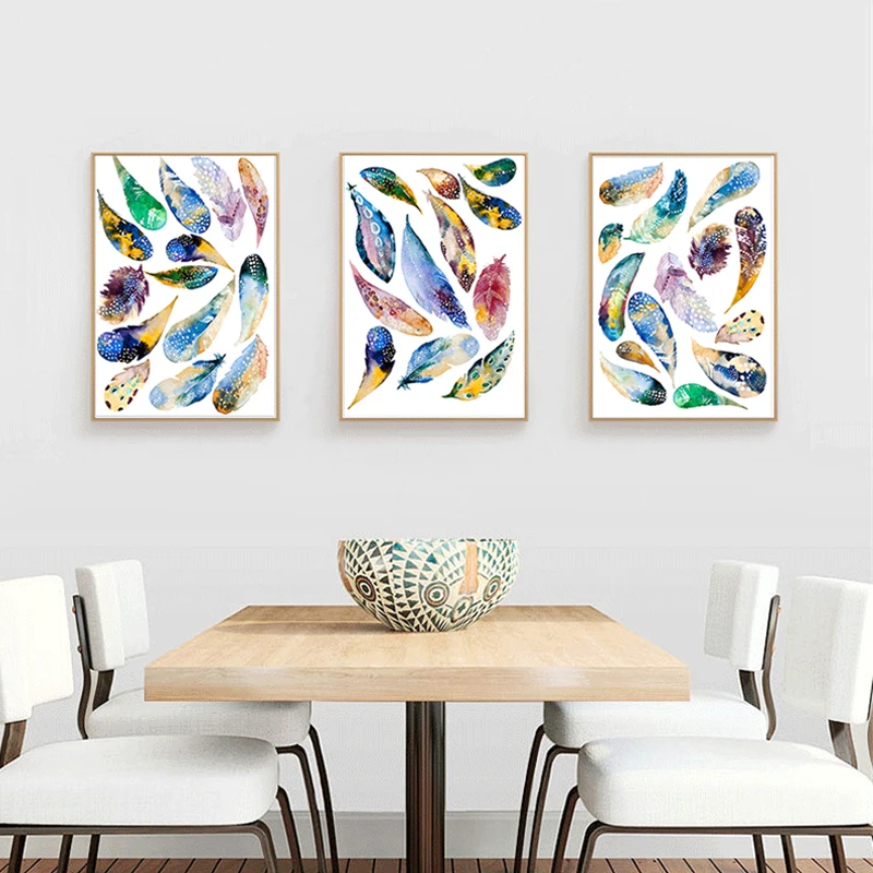

HAOCHU Colorful Rainbow Feather Mysterious Oil Poster Abstract Art Craft Canvas Painting for Home Decor No Frame Nordic Picture