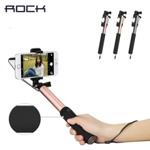 В продаже Rock Monopod 3,5 мм проводное управление универсальные мини селфи палки для iPhone/amsung/LG/huawei/Xiaomi IOS Android телефонов