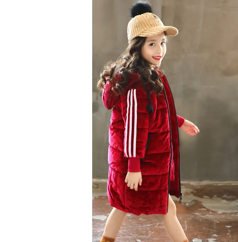Hot 2018 Winter Cotton Hooded Jackets Teenage Girls Fashion Warm Solid Outwears Coats Kids Thick Long Jacket Children Padded (10)