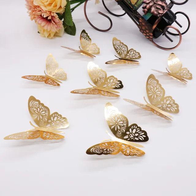 Aliexpress.com : Buy 12Pcs/lot 3D Hollow Butterfly Wall Sticker Gold ...