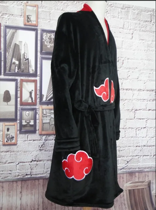 Аниме «Наруто» халат Косплей-костюм Akatsuki фланелевые пижамы Зимние халаты Итачи Учиха; костюм для Хэллоуина