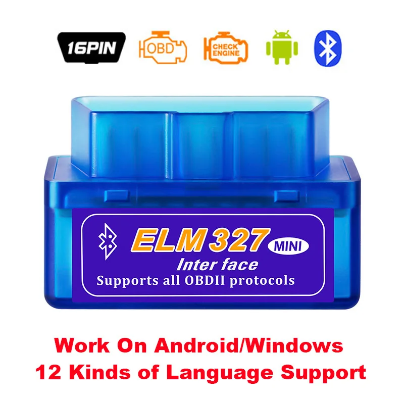 ELM327 v2.1 Bluetooth OBD II OBD2 автомобильный диагностический инструмент Супер Мини ELM 327 в 2,1 Bluetooth считыватель кодов для 12 В автомобиля для Android - Цвет: ELM327 BLUE