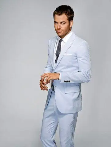 

HOT Recommend Side Vent Light Blue Groom Tuxedos Notched Lapel Slim Fit Men's Wedding Prom Holiday Suit (Jacket+Pants+tie)