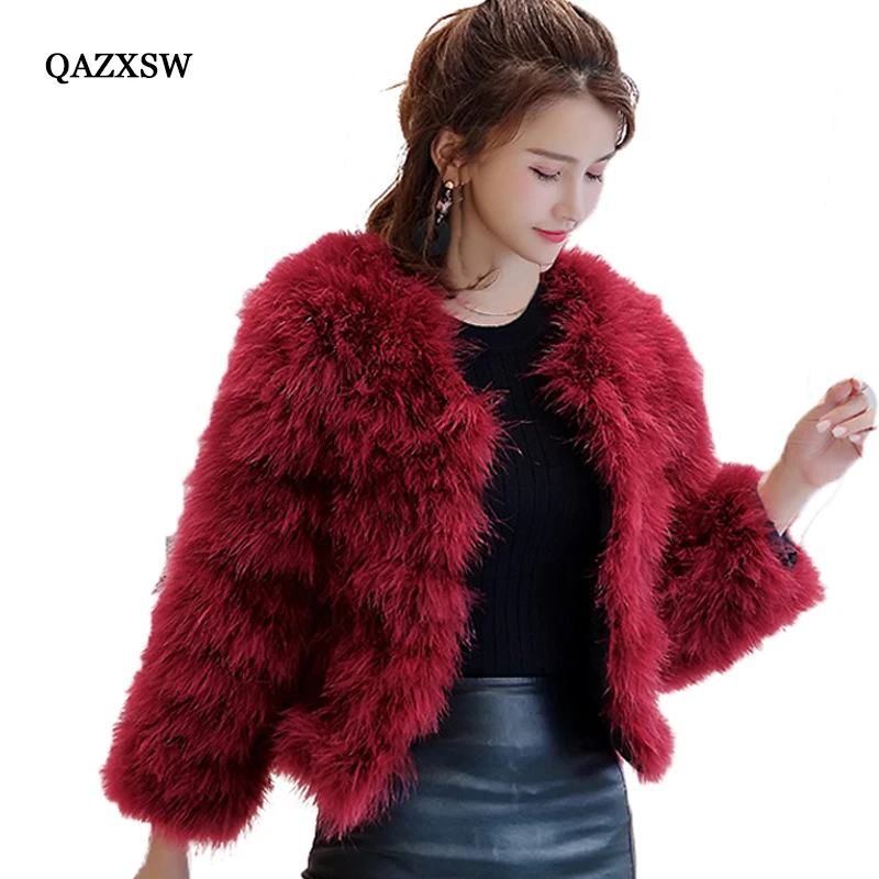 Real Turkey Hair Coat For Women Winter Fur Jacket Long Sleeve Warm