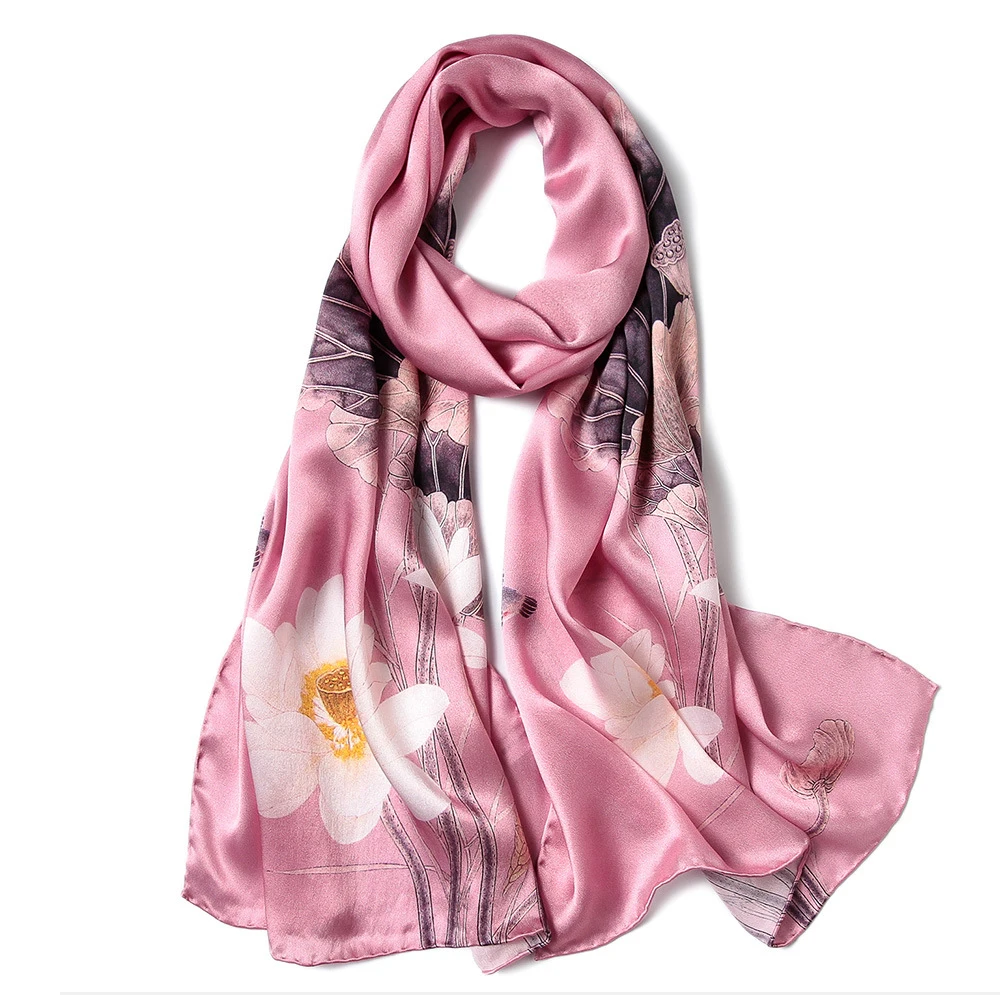 Silk Scarf Floral Long Scarves Women Scarves Vintage Female Wrap Hijab