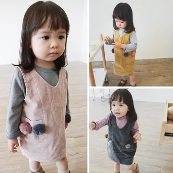 

2017 Korean Style Girls Solid Color Dress Fashion Autumn Girls Vest Dresses