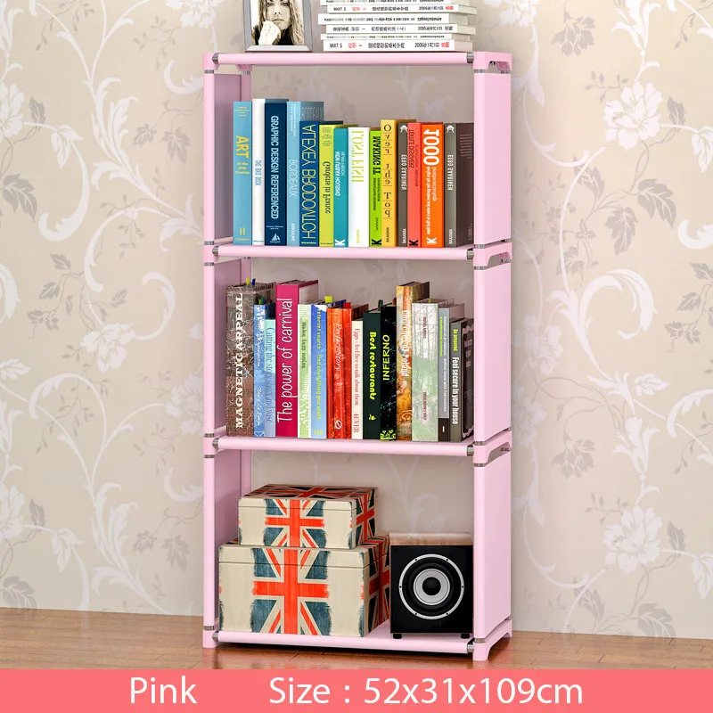 Multi-layer Simple Bookshelf Non-woven fabric organizer storage cabinet Assembly wall shelf bookcase home living room Furniture - Цвет: 4L-L-Pink