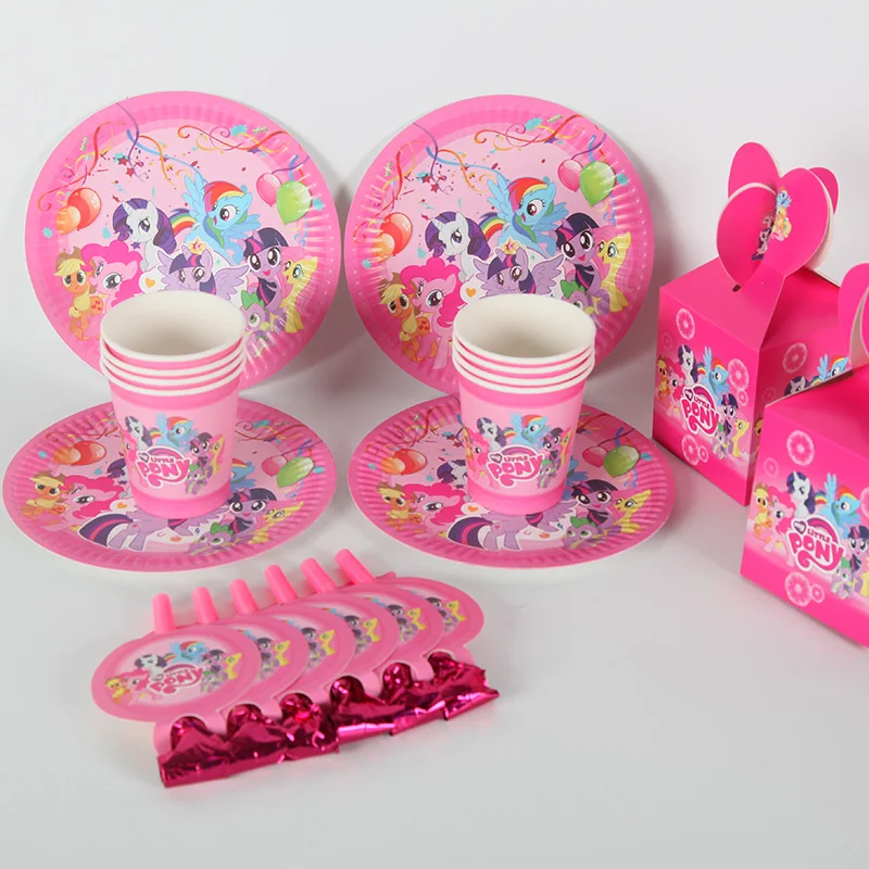 for 20 Kids happy Birthday Party Supplies My little Pony Cartoon Baby shower wedding Party Decoration Plates Cups set 64pcs