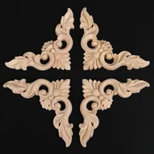 4pcs 8*8cm/3.15″*3.15″ Retro Wood Carving Decal Corner Applique Frame Door Decorate Wall Doors Decorative Figurines Wooden