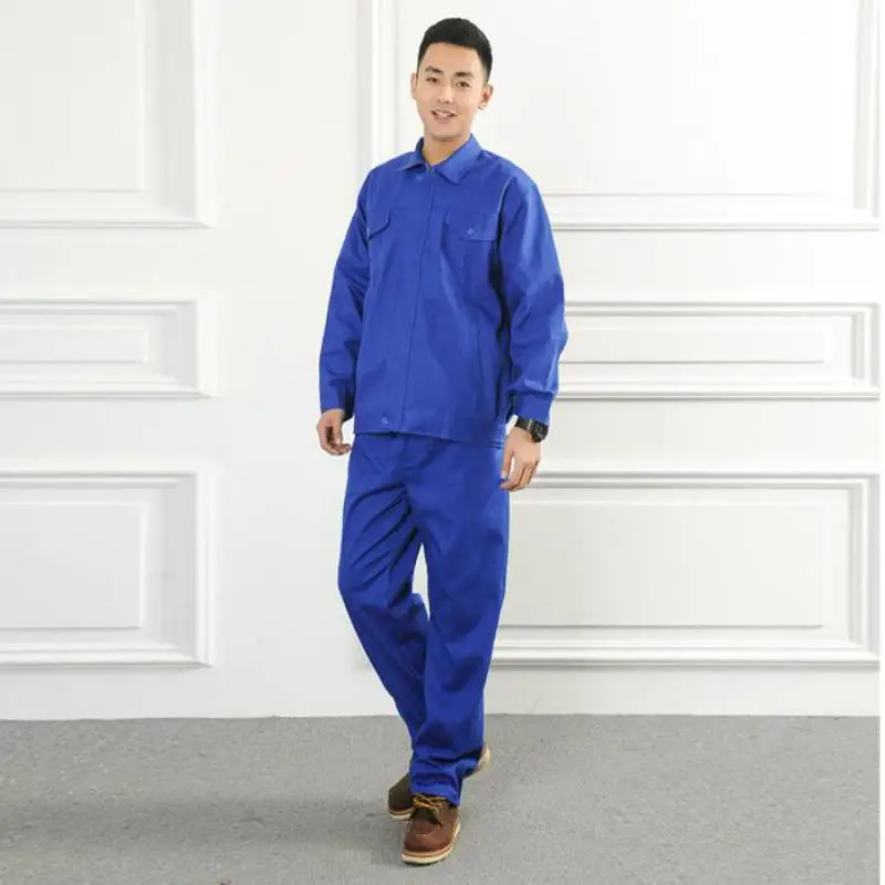 En Ligne Livraison Gratuite Bleu Ensemble De Manteau + Pantalon Vêtements De Soudage Flamme Retardateur Clothing 100% Coton Respirant Ignifugation Travail Uniformes