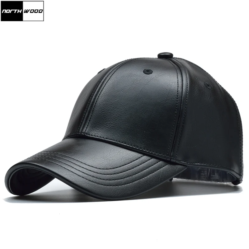 Мужская однотонная кожаная Бейсболка [NORTHWOOD] брендовая теплая Черная кепка Snapback