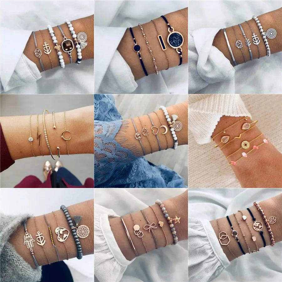 

New Fashion Gold Bracelet Multi Layer Chain Bracelets For Women Charm Bracelet Femme Bracelets & Bangles Trendy Goddess Bijoux