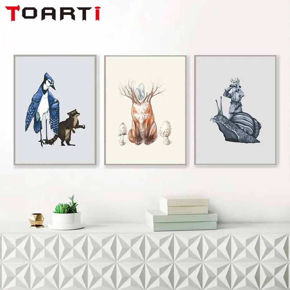 Creative 3D Animals&Plants Wall Art Abstract Watercolor Painting Colorful Vintage Posters&Prints Living Room Decoration Pictures (3)