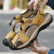 Мужские брендовые сандалии из натуральной кожи, мужская повседневная обувь в римском стиле, кроссовки, уличные пляжные мужские сандалии на резиновой подошве, летние спортивные сандалии