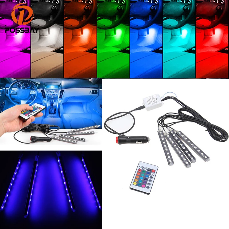 POSSBAY 4 in 1 font b Car b font Flexible Floor Neon Lights Door Lamp With