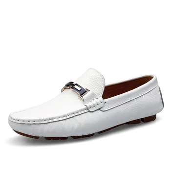 

GOXPACER New Spring Autumn Men Shoes Metal Loafers Cow Leather Flats Genuine Leather Shoes Moccasins Casual Shoes Plus Size