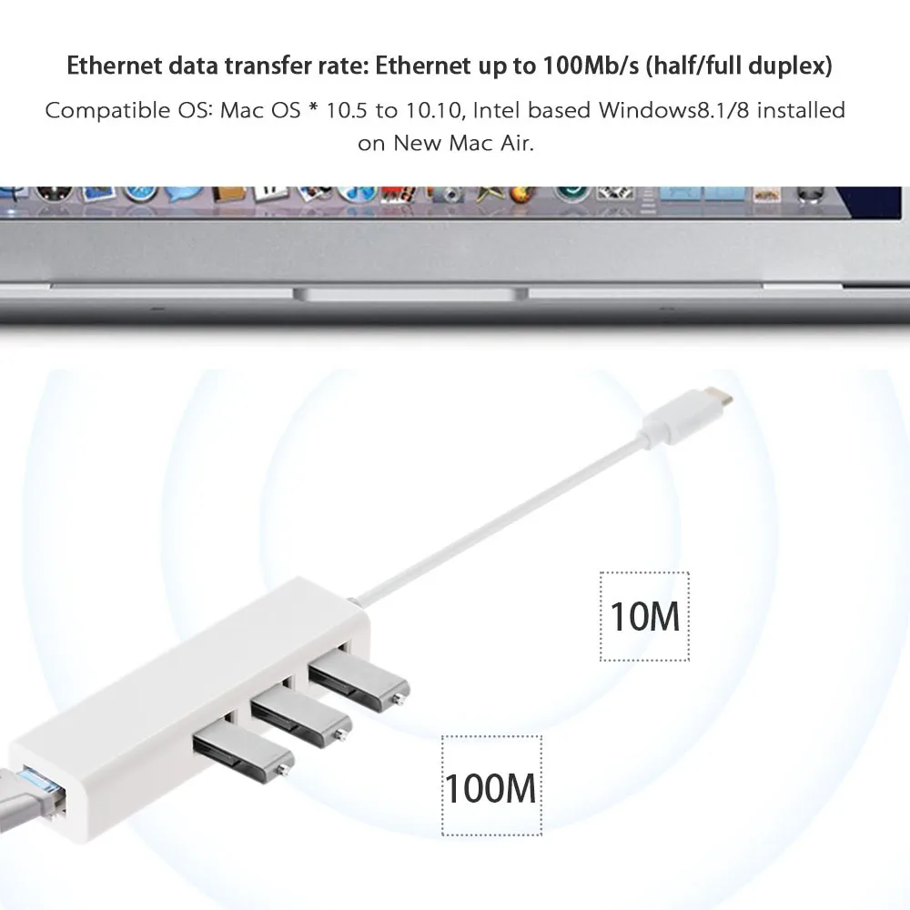 USB 3,1 type C USB-C, 3 порта, концентратор rj45, Ethernet, сетевой адаптер LAN, адаптер, кабель для Macbook и Chromebook