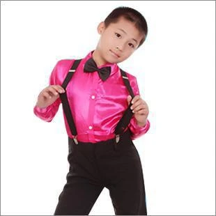 black dress shirt with white suspenders