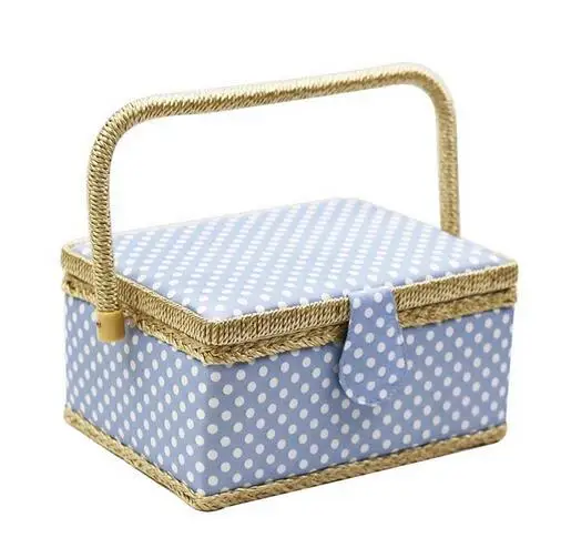 New Handmade Sewing Basket with Sewing Kit Accessories Fabric Crafts Sewing Tools Storage Box Christmas Box gift - Цвет: blue