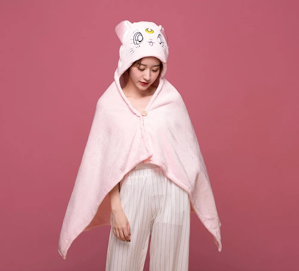 VEVEFHUANG Сейлор Мун косплей плащ с капюшоном шали одеяло s милые Neko Артемида Луна кошка фланелевые плащи одеяло мягкая шапка Толстовка