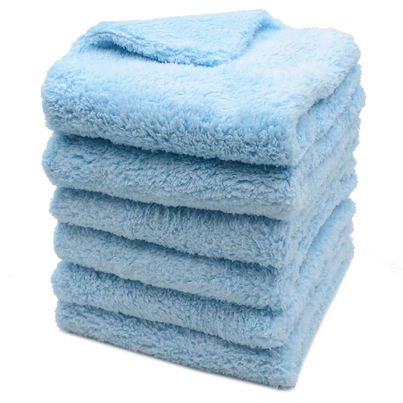 500GSM ультра-толстое безкройное полотенце из микрофибры, ткань для чистки автомобиля, автомойка, восковая сушка, полировочное детальное полотенце(упаковка из 6 - Цвет: Синий