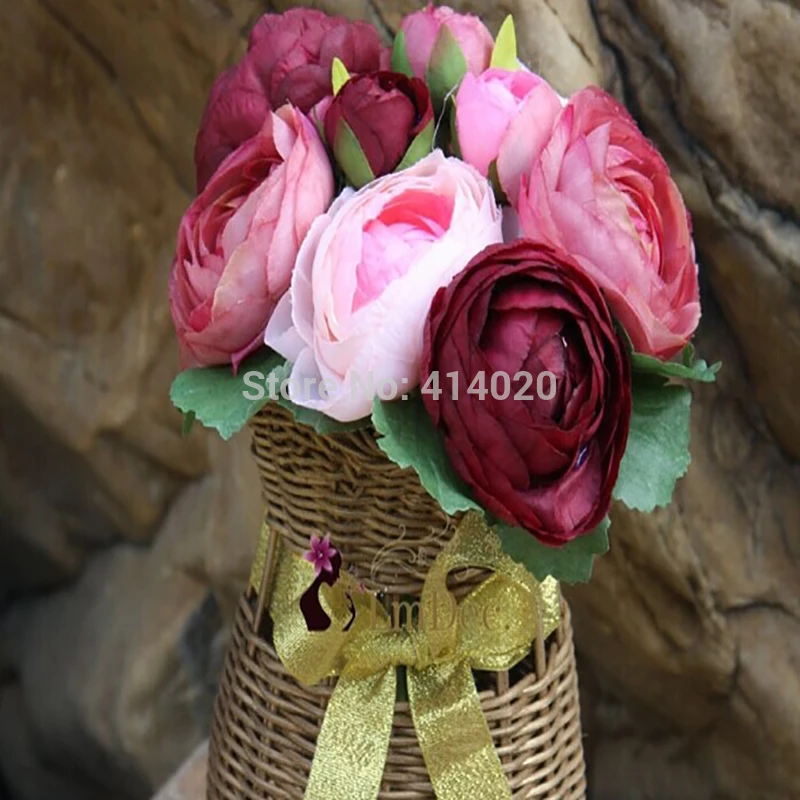 

20Bouch/Lot Wholesale With EMS Party Home Wedding Decoration Artificial Peony FlowerS 7PCS Flower + 3 PCS Bud /Bouch 24CM