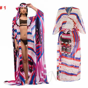 

2pcs Women Retro Casual Colour Chiffon Beach Bikini Print Cover Up Boho Wrap Scarf Swimwear AU