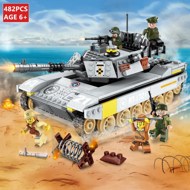 

Enlighten Building Blocks Military Battle Sea Force Overload Tank Army Soldiers Figures Bricks Toys for Children
