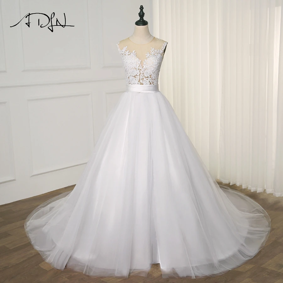 

ADLN Elegant Lace White Ivory A-Line Wedding Dresses for Bride Dress Gown Vintage Plus Size Custom made Back Buttons
