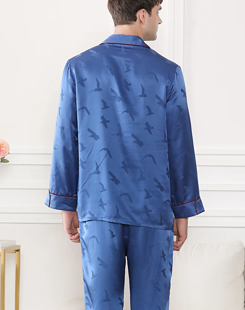 Модная печать 100% Шелковая пижама наборы мужская одежда для сна 19 Momme из натурального шелка благородный мужской элегантный пижамный