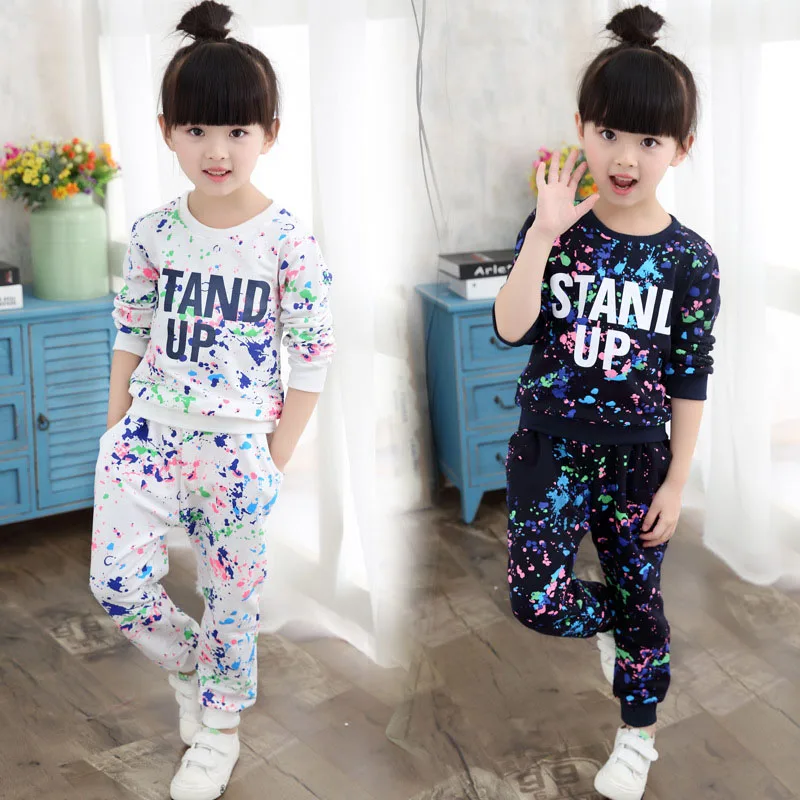 

girls clothes 2016 set girl autumn long-sleeved shirt and track pants suit Kids Fashion casual wear sportswear clothing sets