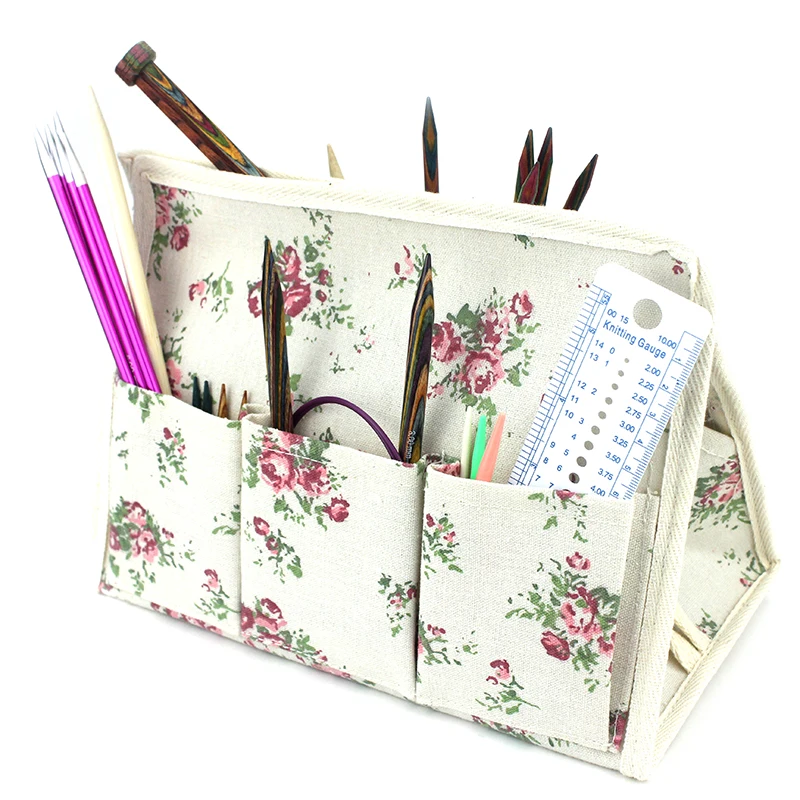 

Knitting Tools Bag Linen Desktop Stand Box Multifunction Waterproof 6 Pockets Tiussue Case Storage Bag For Needles and Yarns