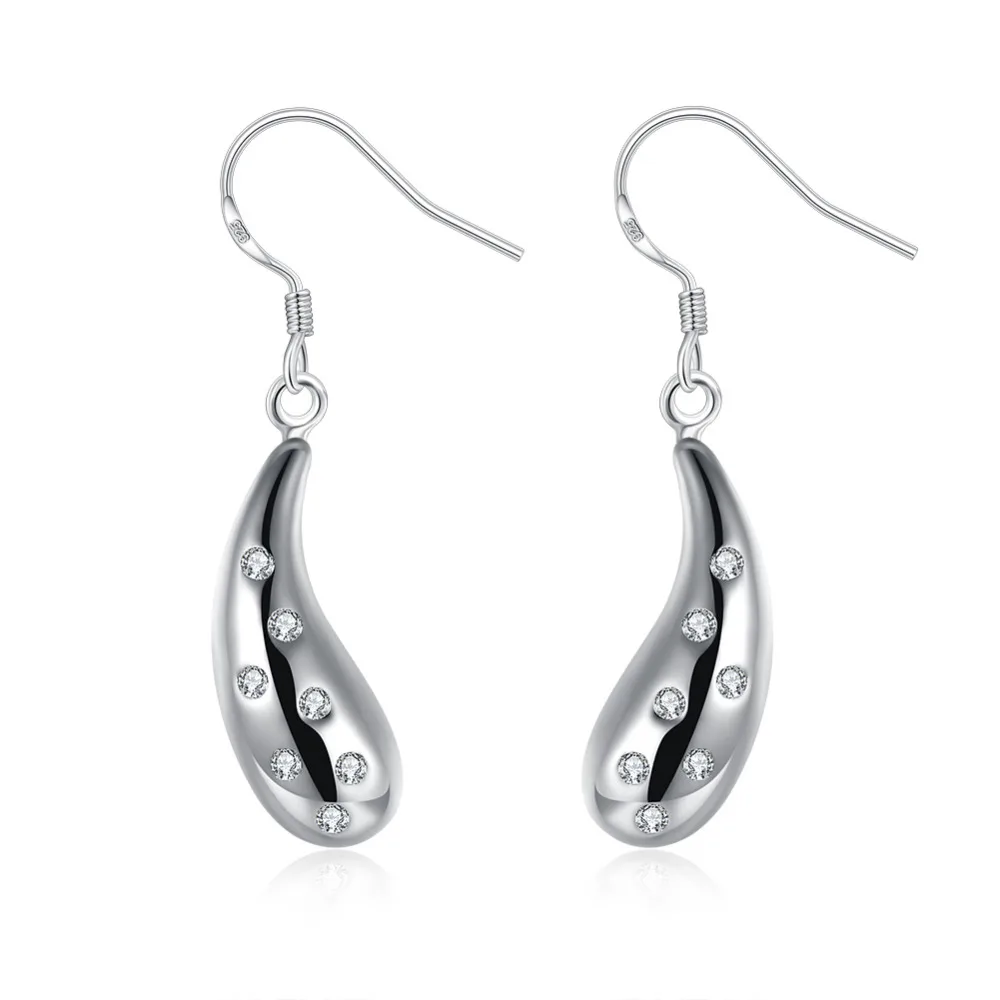 

925 Sterling Silver drop earrings for women solid teardrop with hook crystal stone hook dangle earrings for women trendy