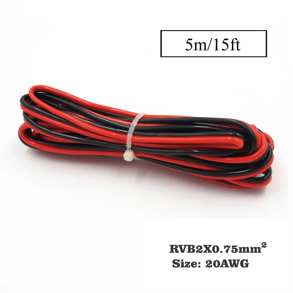 5 м x Изолированный PVC 2 Pin Медь провода 28AWG 24AWG 22AWG 20AWG 18AWG 16AWG 14AWG IEC RVB ПВХ черного цвета, цвета красного электрического кабеля светодиодный - Цвет: 20awg