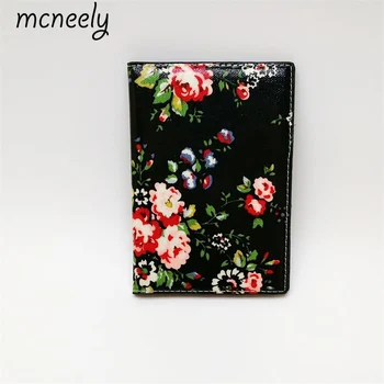 

Mcneely Passport Covers Credit Id Card Folders Black Floral Women Passports Holder Case Travel Accessories Passport Wallets