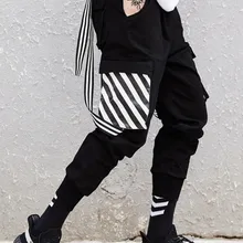 Американские уличные черные и белые полосатые брюки tide мужские тонкие брюки карманные ленты ноги хип-хоп tide
