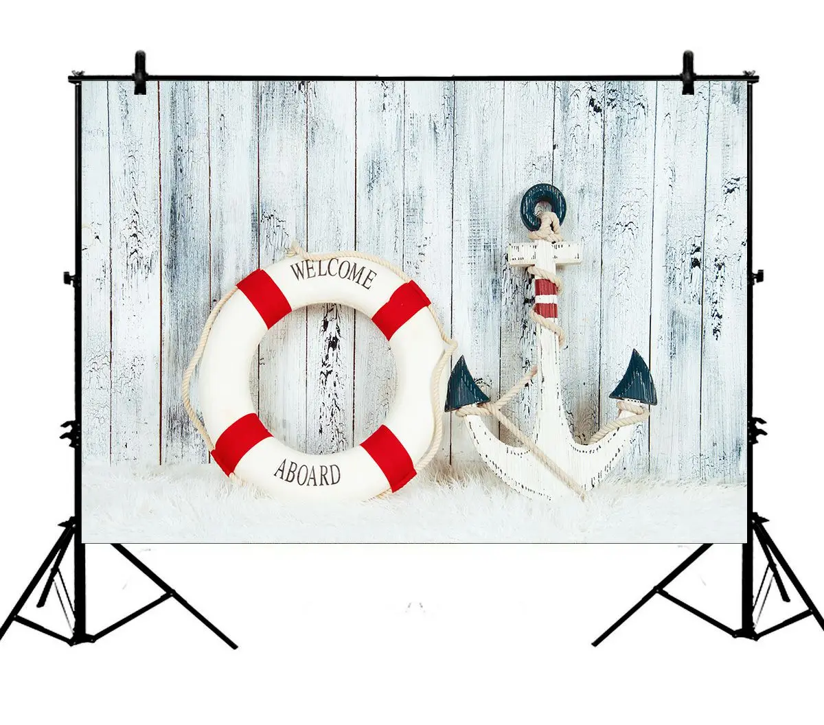 

5x7ft Nautical Anchor Life Buoy Marine Wooden Plank Board Polyester Photo Background Portrait Backdrop