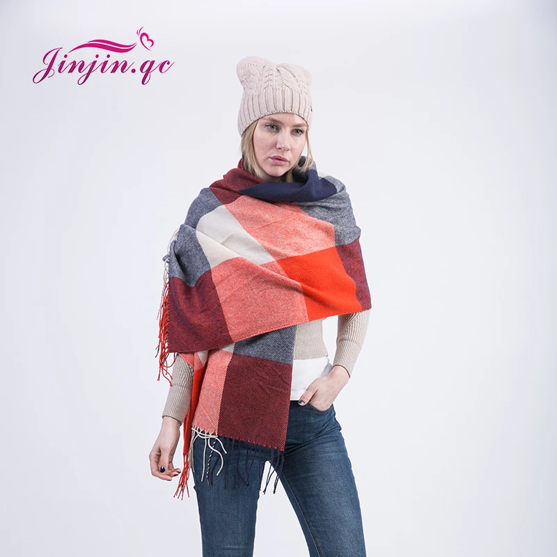 Jinjin. QC 2019 Новая Мода Шерсятной Зимний Шарф Женский Испанский Дизайн Плед Толстый