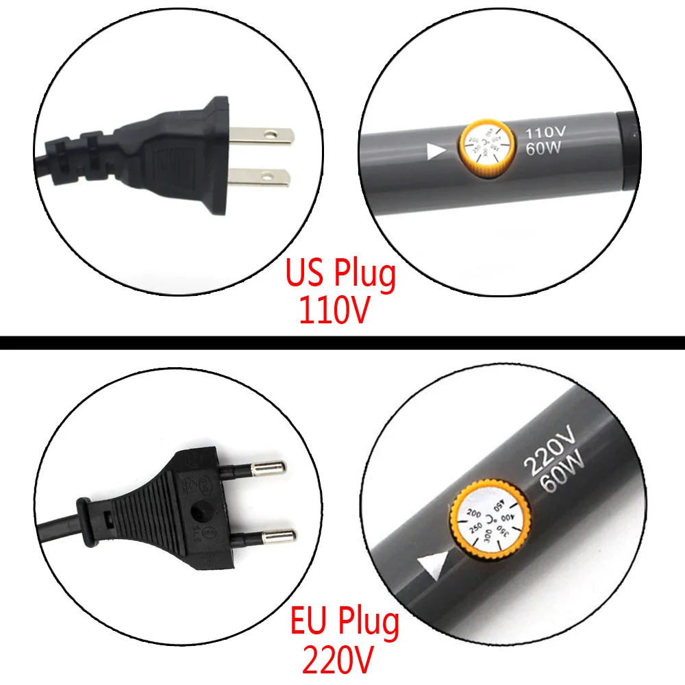 Электрический паяльник с вилкой EU/US 220 в 60 Вт, паяльник с регулируемой температурой, сварочный инструмент для ремонта и ремонта+ 5 шт. паяльный наконечник