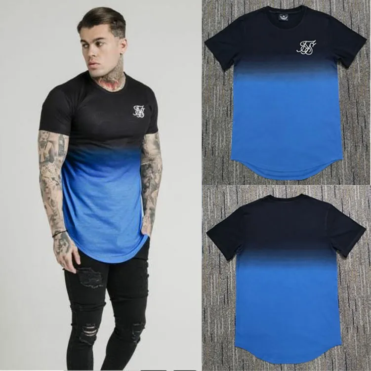Najtaniej Moda lato kanye west Gradient t shirt mężczyźni Hip Hop t shirty nieregularne zaokrąglona krawędź krótki rękaw bawełna SikSilk T shirt