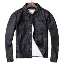 Мужская кожаная куртка jaqueta de couro masculina, винтажная коричневая кожаная куртка, мужские Куртки из натуральной коровьей кожи