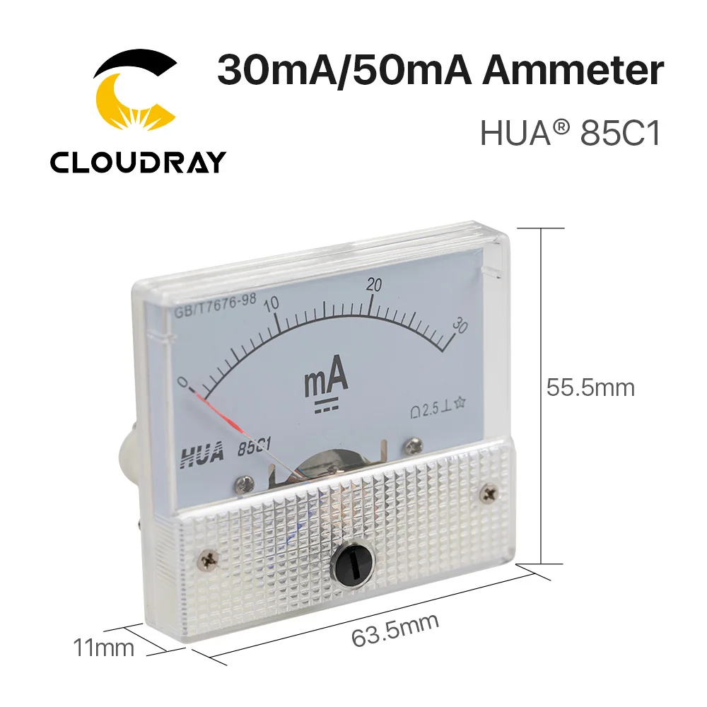 Cloudray 30mA 50mA Амперметр Хуа 85C1 DC 0-30mA 0-50mA аналоговая AMP Панель измеритель тока для CO2 лазерный станок для гравировки и резки