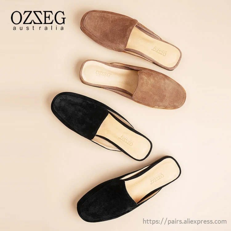 

OZZEG Brand European Women Lazy Slippers Crystal Chains Mules Pantuflas Mujer 2019 Spring Flip Flops Leather Cozy Outing Slides