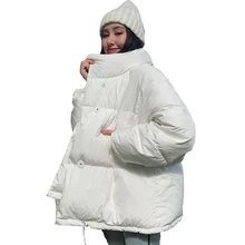 Giacca invernale da donna in stile coreano 2019 colletto alla coreana solido nero bianco piumino femminile sciolto Parka corto da donna oversize