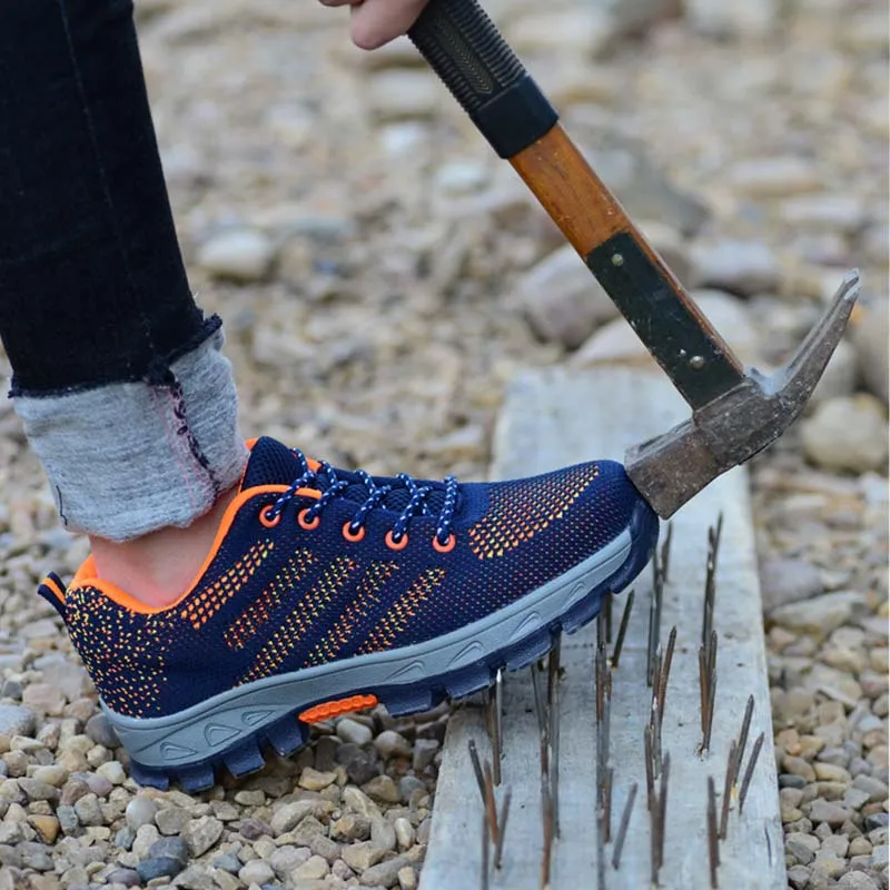 New Exhibition men Anti-piercing Safety Steel Toe Work Shoes Durable Breathable Steel Toe Protective Footwear Casual sneaker N-E