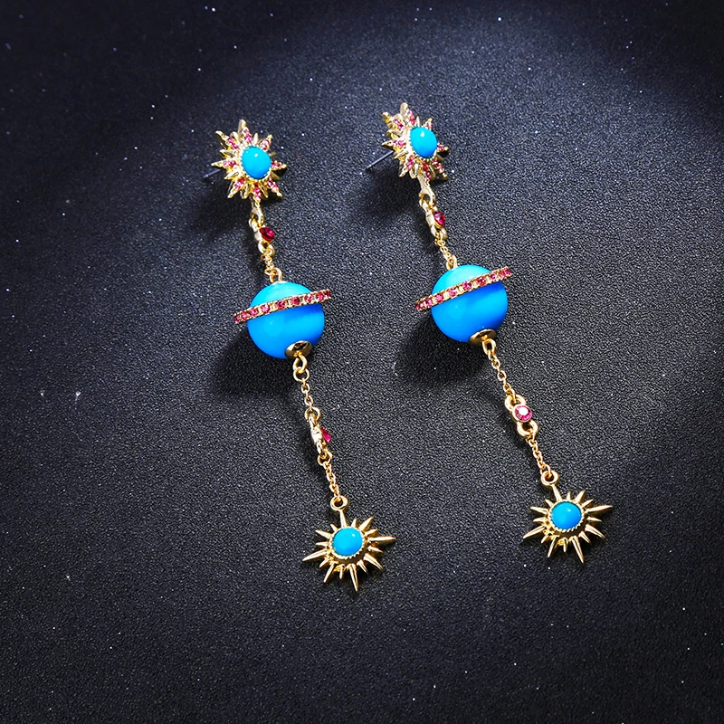 

Bohemia Ethnic Blue Beads Sun Star Snowflake Dangle Earring For Women Long Charm Earring Fashion Jewelry Accessories Wholesale