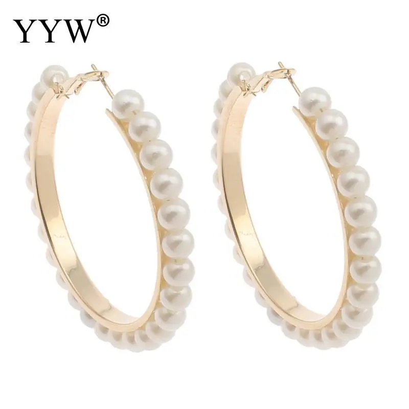 1pair High Quality Earings Imitation White Black Pearl Big Loop Circle