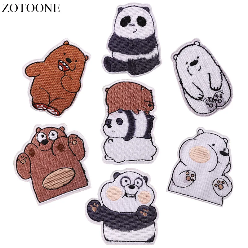 

ZOTOONE Cartoon Panda Bear Patch Stickers for Clothes Jcaket Badge Applique Embroidery Iron on Animal Patches for Backpack DIY