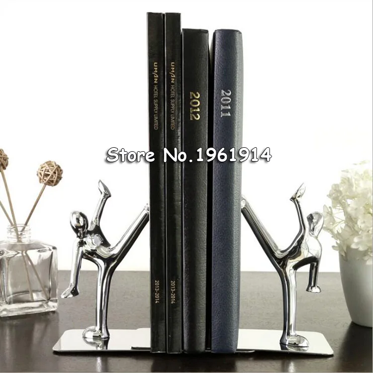 1 Pair/Lot Fashion Cool Metal Stainless Steel Human Shaped Bookend for School Stationery